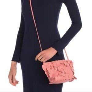 T Tahari 3D Greta Leather Flowers Appliques Pink Crossbody Handbag